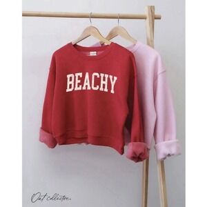 BEACHY Oak Collective Cropped Sweatshirt Pullover Sweater Red Women Sz Small NWT